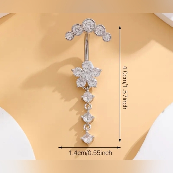 2 For 25$ New! Elegant Silver Floral Belly Rings! - Picture 3 of 4